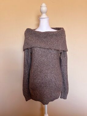 Cozy Off-Shoulder Taupe Knit Sweater